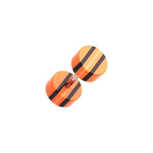 Orange/Black Multi Stripe Acrylic Fake Plug - 1 Pair