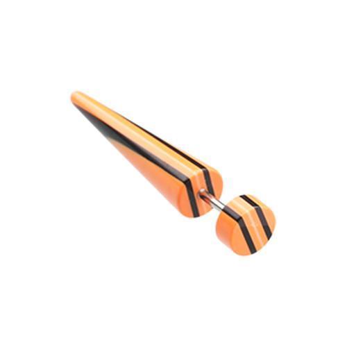 Orange/Black Multi Stripe Acrylic Fake Taper - 1 Pair