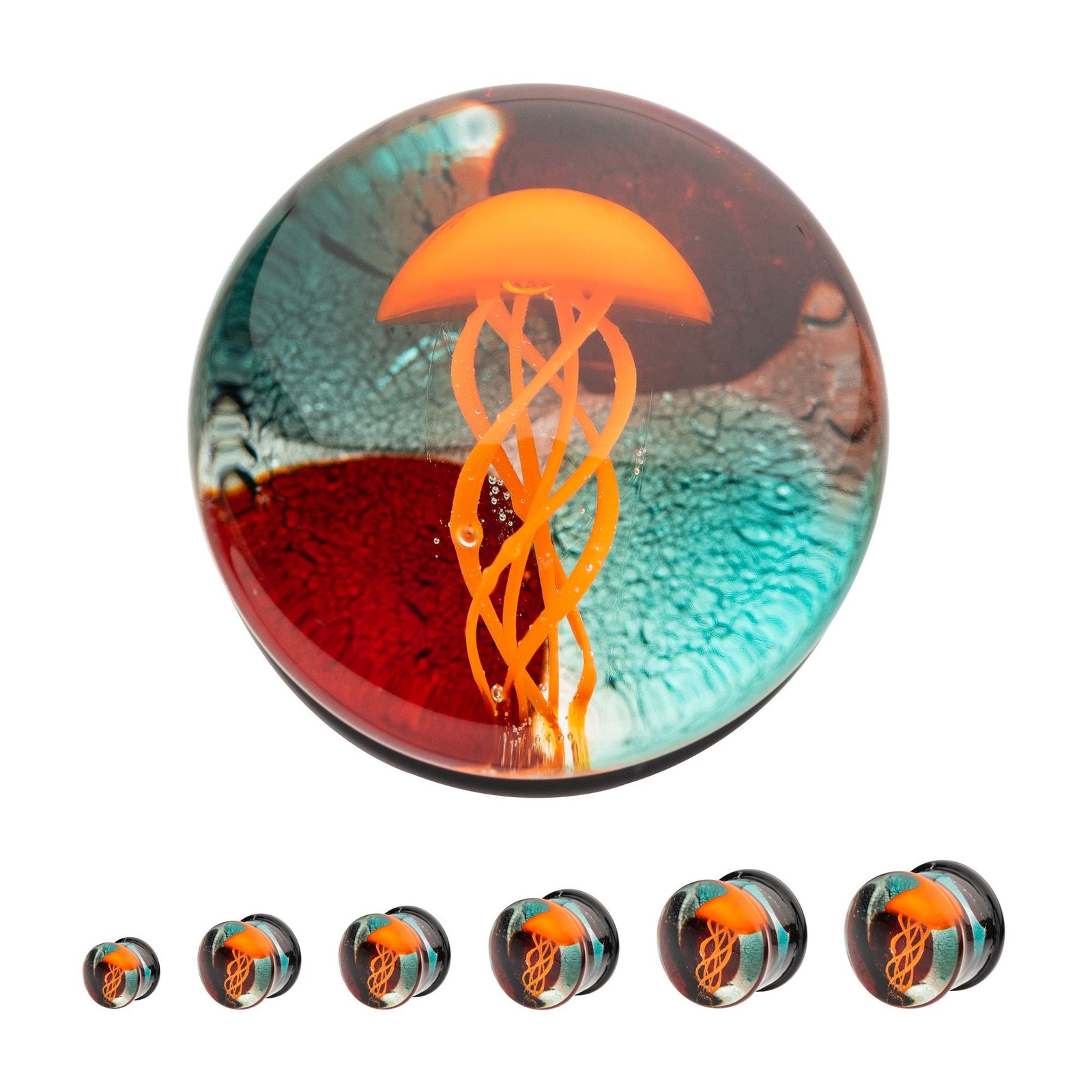 Organics Orange Jellyfish Double Flare Glass Plug pgls313o-0pr -Rebel Bod-RebelBod