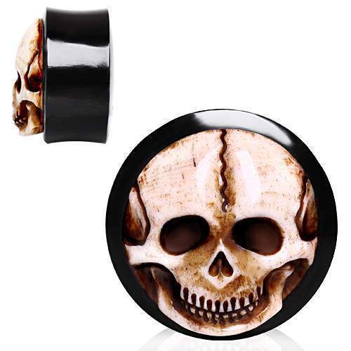 Organic Horn Saddle Plug w/ Bone Skull Inlay - 1 Piece