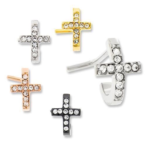 Nose Ring - Nose Curve Ornate Gemmed Cross Nose Curve  - 1 Piece + -Rebel Bod-RebelBod