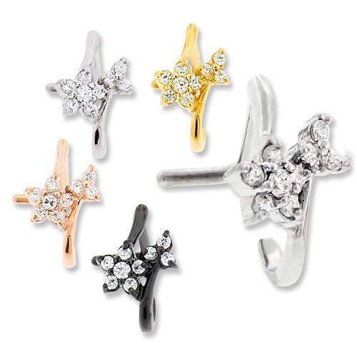 Ornate Nose Curve Clear Gem Cluster Flower Clear Trinity 1 Piece