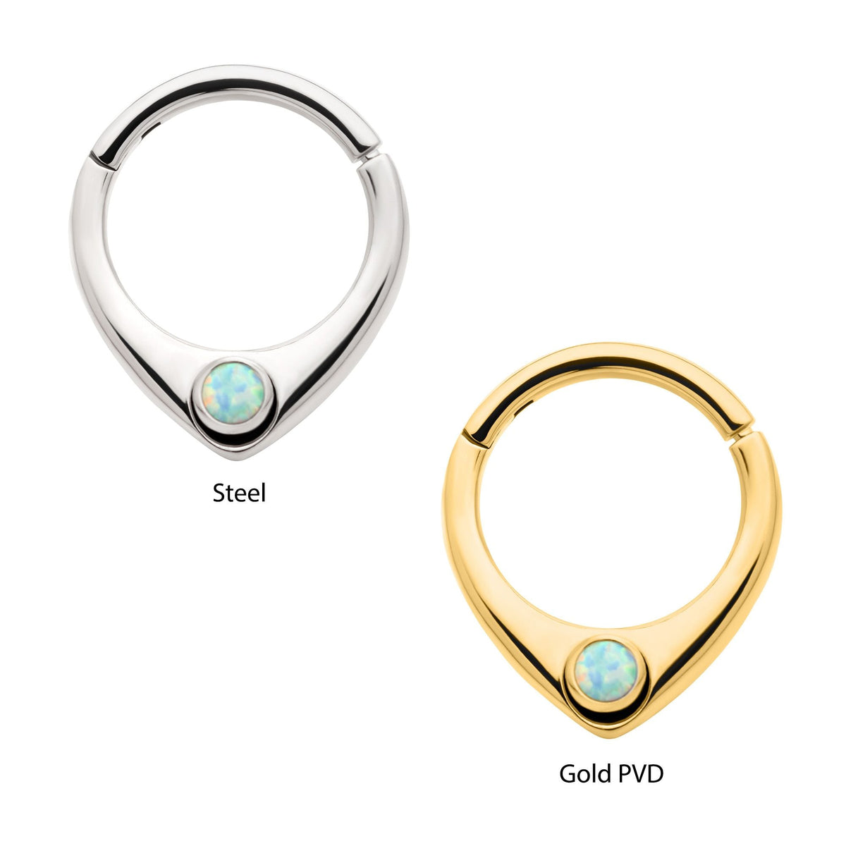 SEAMLESS CLICKER Oval Shape 2.5mm Bezel Set White Opal Front Facing Hinged Segment Clicker sgrhj102wo-61 -Rebel Bod-RebelBod