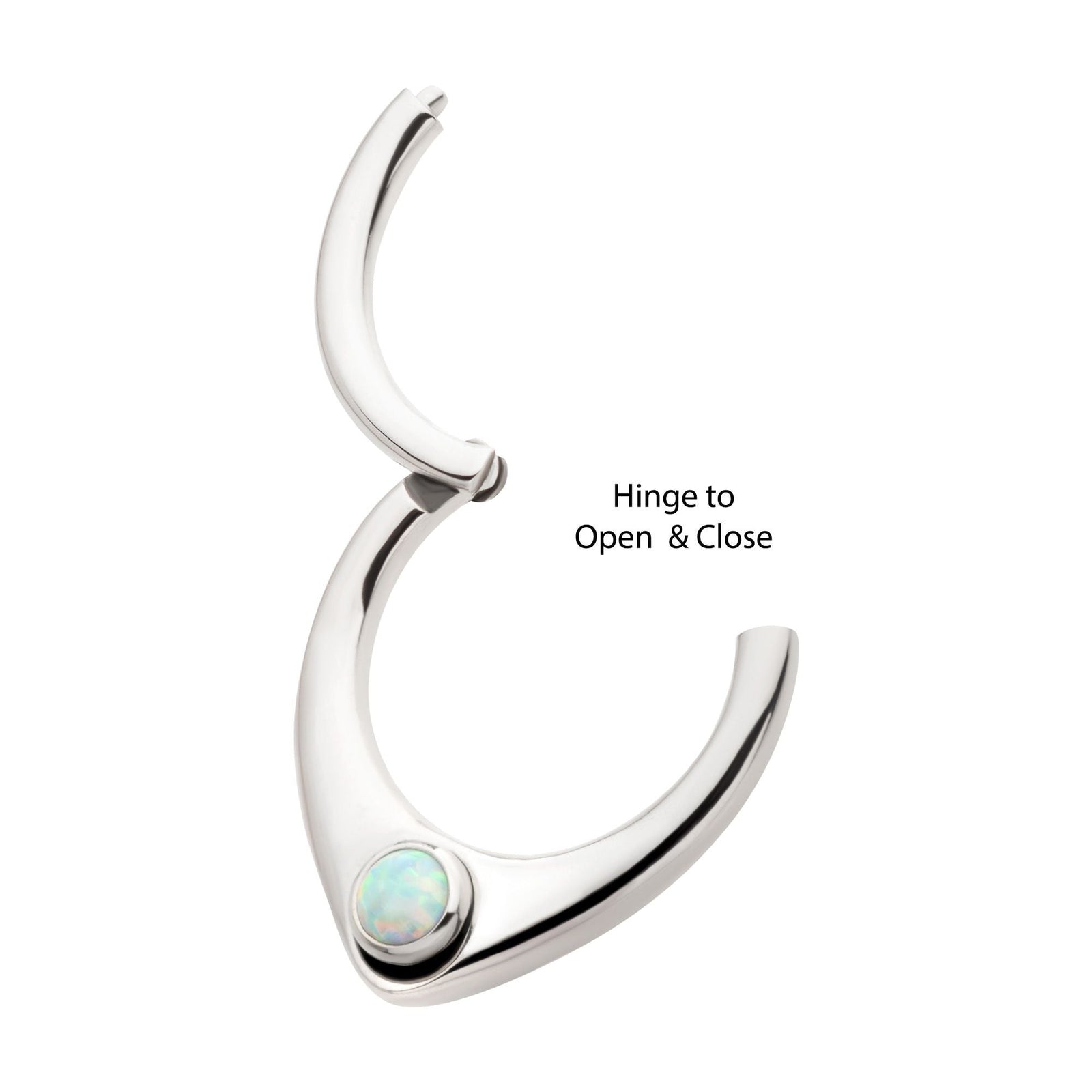 SEAMLESS CLICKER Oval Shape 2.5mm Bezel Set White Opal Front Facing Hinged Segment Clicker sgrhj102wo-61 -Rebel Bod-RebelBod