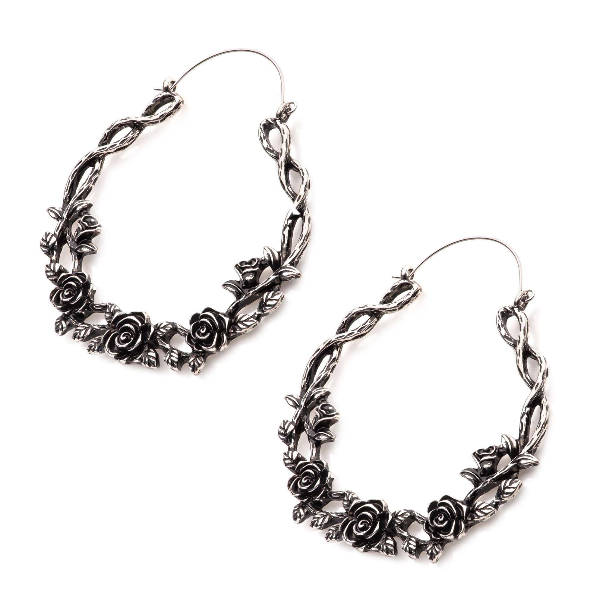 Tapers - Hanging Oxidized Rose Vine Plug Hoops -Rebel Bod-RebelBod