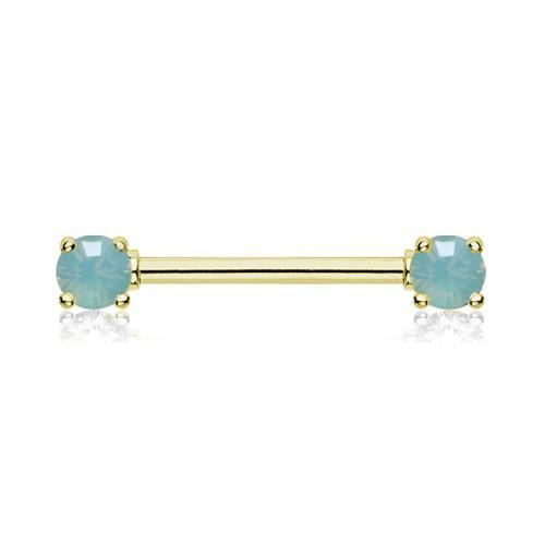 Pacific Opal Golden Double Prong Opal Gem Nipple Barbell Ring - 1 Piece