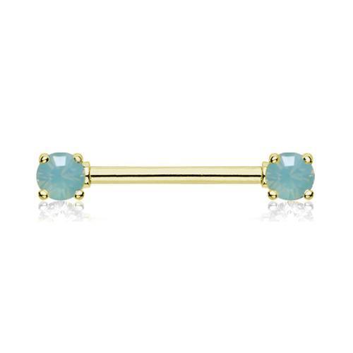 Pacific Opal Golden Double Prong Opal Gem Nipple Barbell - 1 Piece