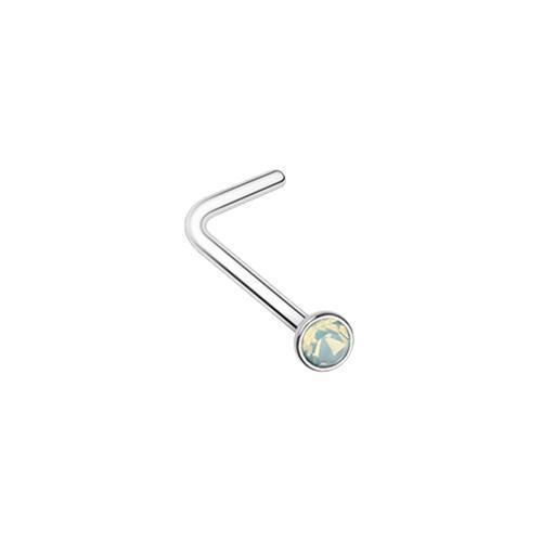 Nose Ring - L-Shaped Nose Ring Pacific Opal Opalite Press Fit Gem Top Steel L-Shape Nose Ring -Rebel Bod-RebelBod