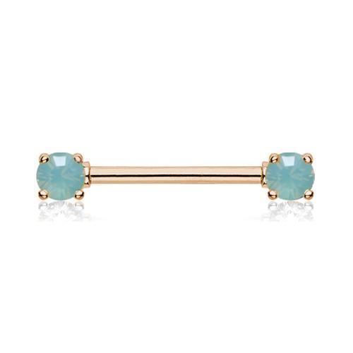 Pacific Opal Rose Gold Double Prong White Opal Gem Nipple Barbell Ring - 1 Piece