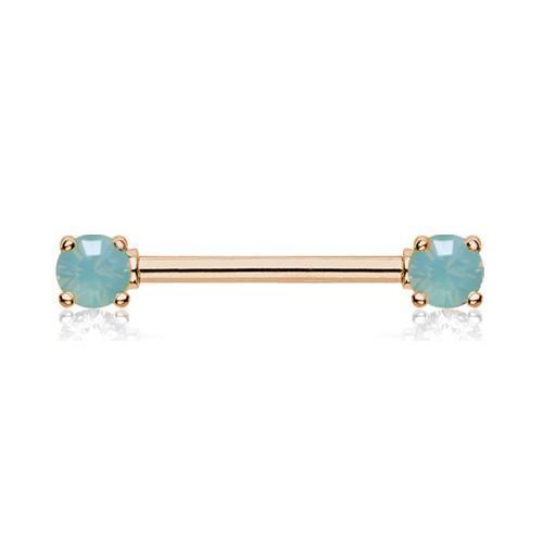 Pacific Opal Rose Gold Double Prong White Opal Gem Nipple Barbell - 1 Piece