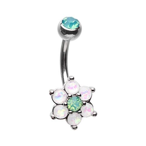 Pacific Opal/White Admirable Glitter Opal Flower Belly Button Ring