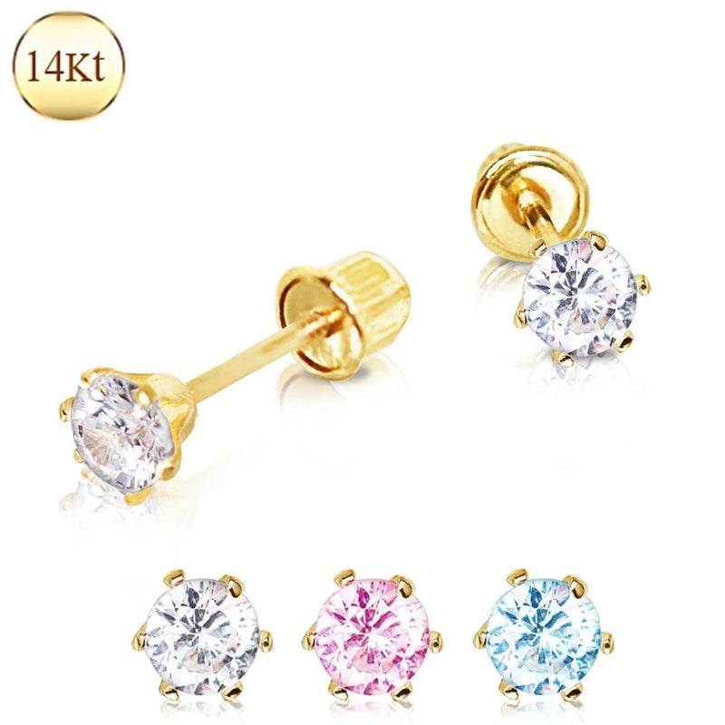 Pair of 14Kt Yellow Gold Clear Round CZ Stud Earrings