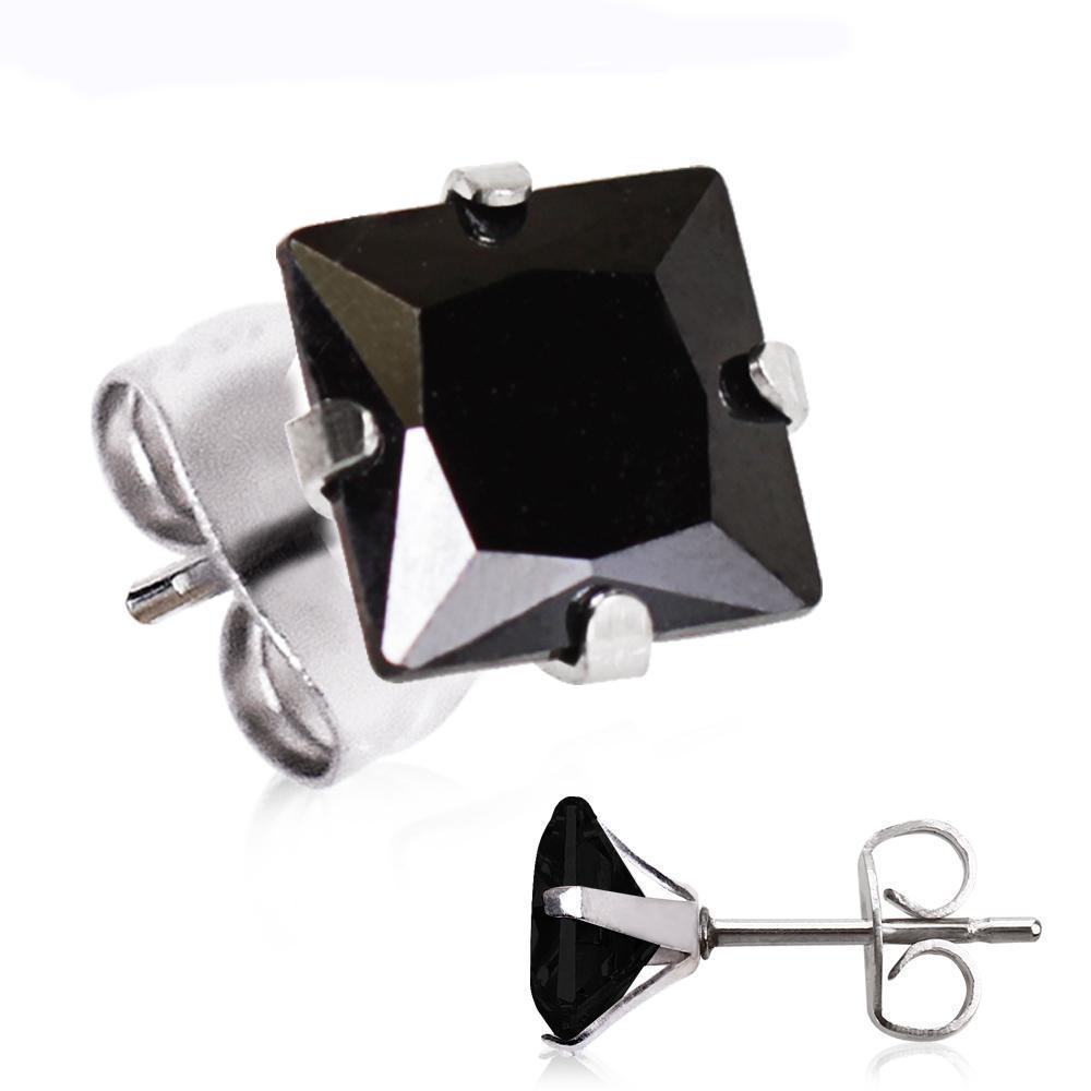 Pair of Black Princess Cut CZ Stud Earrings - 1 Pair