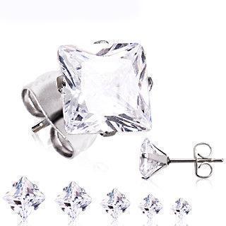 Pair of Clear Princess Cut CZ Stud Earrings - 1 Pair