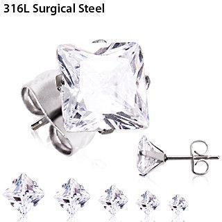 Pair of Clear Princess Cut CZ Stud Earrings - 1 Pair