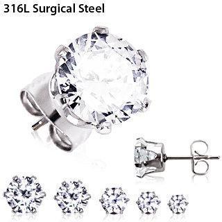 Stud Earrings Pair of 316L Surgical Steel Clear Round CZ Stud Earrings - 1 Pair -Rebel Bod-RebelBod