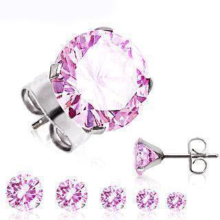 Stud Earrings Pair of 316L Surgical Steel Pink Round CZ Stud Earrings - 1 Pair -Rebel Bod-RebelBod