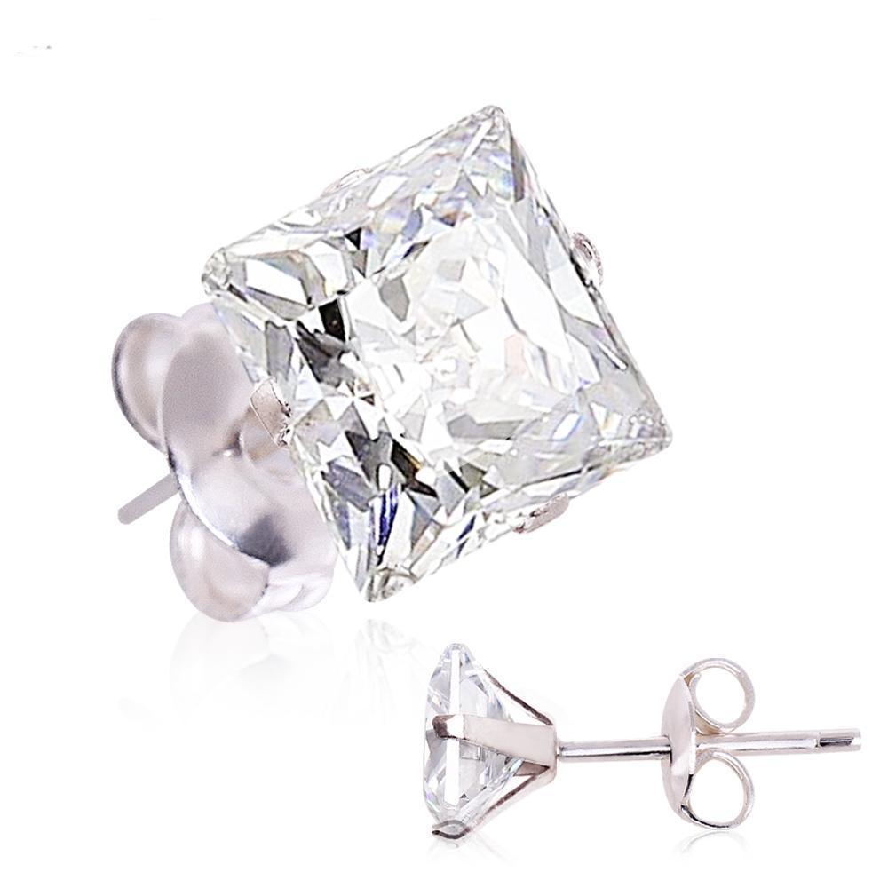 Stud Earrings Pair of .925 Sterling Silver Clear Princess Cut CZ Stud Earrings - 1 Pair -Rebel Bod-RebelBod