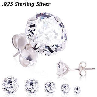 Stud Earrings Pair of .925 Sterling Silver Clear Round CZ Stud Earrings - 1 Pair -Rebel Bod-RebelBod