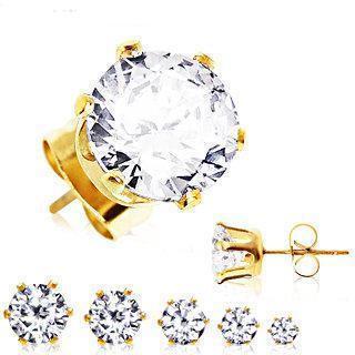 Stud Earrings Pair of Gold Plated Clear Round CZ Stud Earrings - 1 Pair -Rebel Bod-RebelBod