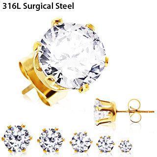 Stud Earrings Pair of Gold Plated Clear Round CZ Stud Earrings - 1 Pair -Rebel Bod-RebelBod