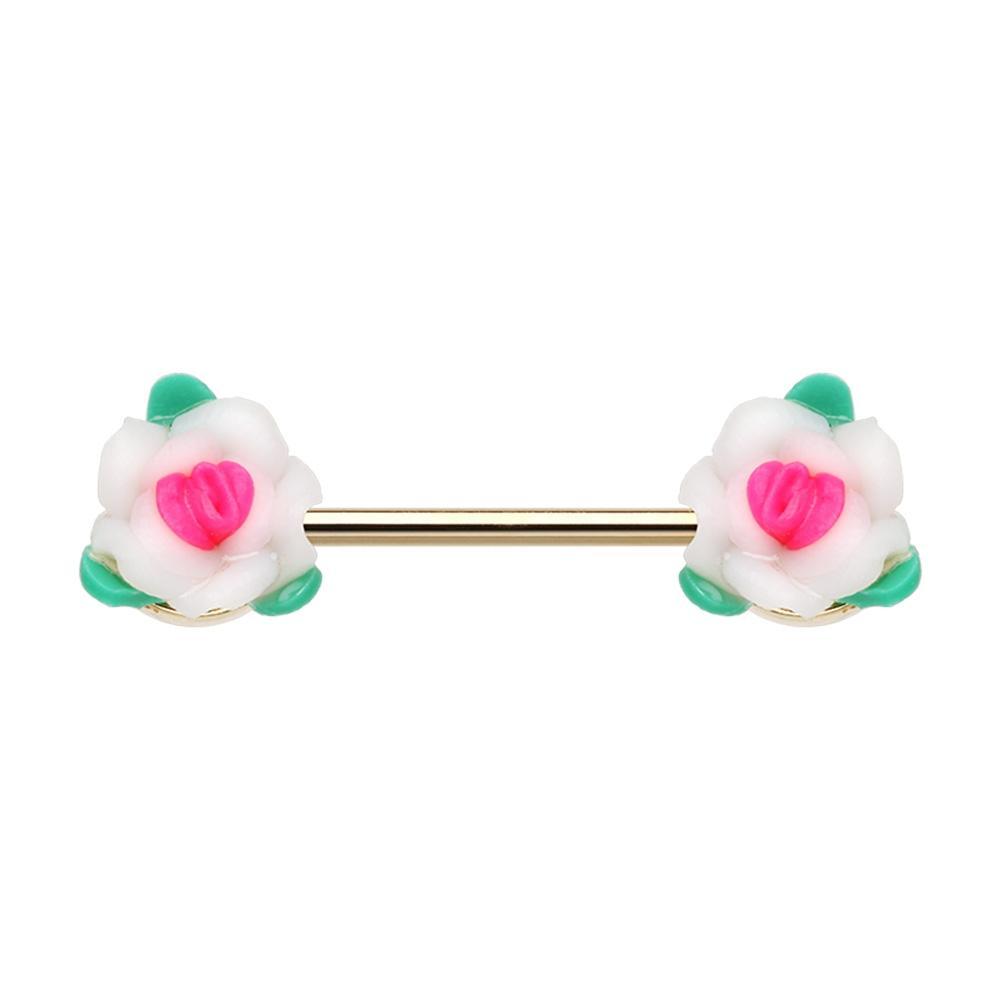 Pastel Roses Flower Nipple Barbell Ring - 1 Piece