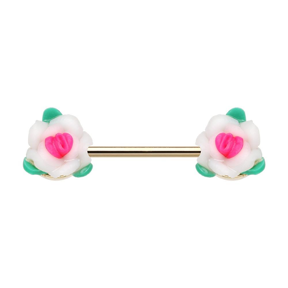 Pastel Roses Flower Nipple Barbell - 1 Piece