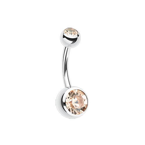Peach Double Gem Ball Steel Belly Button Ring