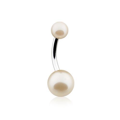 Peach Double Luster Pearl Ball Belly Button Ring