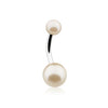 Peach Double Luster Pearl Ball Steel Belly Button Ring