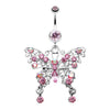 Pink/Aurora Borealis Fancy Gem Butterfly Belly Button Ring