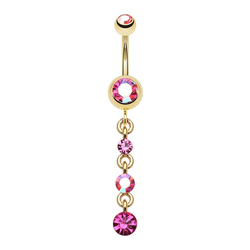 Pink/Aurora Borealis Golden Journey Sparkle Belly Button Ring