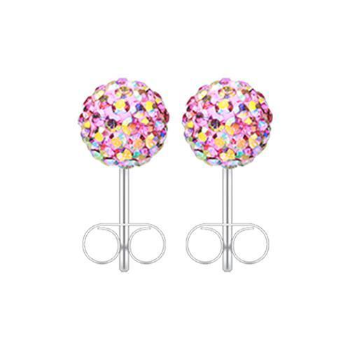 Pink/Aurora Borealis Multi-Sprinkle Dot Multi Gem Aurora Ball Ear Stud Earrings - 1 Pair