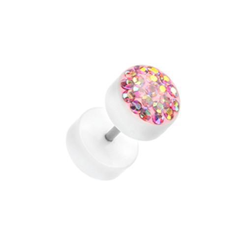 Pink/Aurora Borealis Multi-Sprinkle Dot Multi Gem White UV Fake Plug - 1 Pair