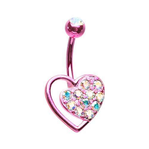 Pink/Aurora Borealis Pink Piece of my Heart Belly Button Ring