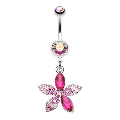 Pink/Aurora Borealis Radiant Spring Beauty Flower Belly Button Ring