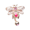 Pink/Aurora Borealis Rose Gold Vintage Soaring Dragonfly Drop Top Down Reversible Belly Button Ring