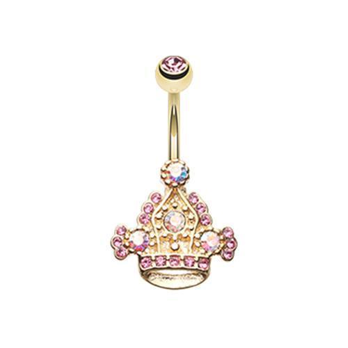 Pink/Aurora Borealis Royal Majesty Crown Belly Button Ring