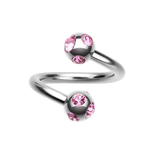 Pink Aurora Gem Ball Twist Spiral Ring