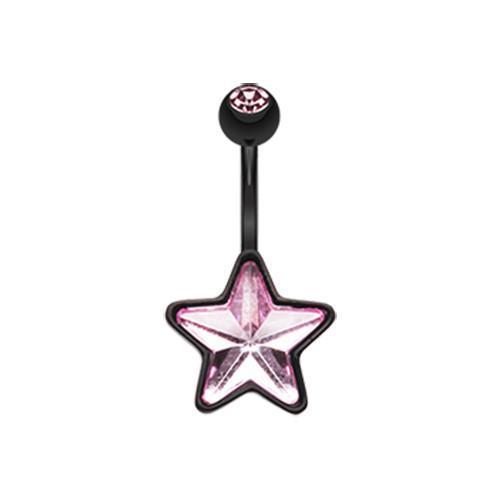 Pink Beaming Star Belly Button Ring