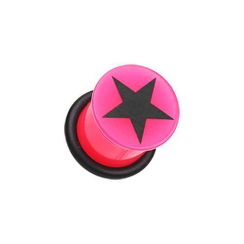 Pink/Black Star Acrylic Single Flared Ear Gauge Plug - 1 Pair