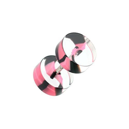 Pink/Black Swirl Stripe UV Acrylic Fake Plug - 1 Pair