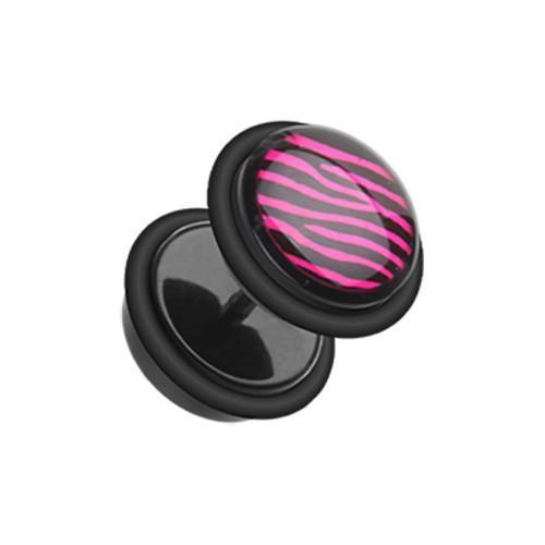 Pink/Black Zebra Acrylic Top Fake Plug w/ O-Rings - 1 Pair