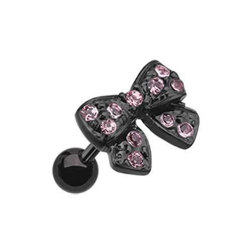 Pink Black Dainty Bow-Tie Tragus Cartilage Barbell Earring - 1 Piece
