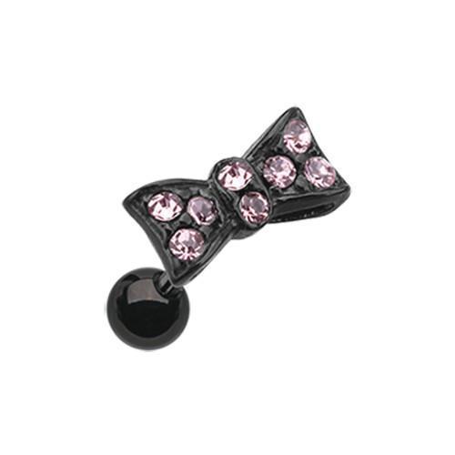 Pink Black Flap Bow-Tie Tragus Cartilage Barbell Earring - 1 Piece