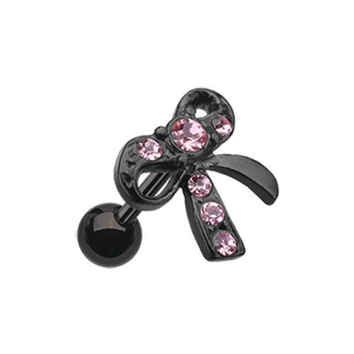 Pink Black Lacy Bow-Tie Tragus Cartilage Barbell Earring - 1 Piece