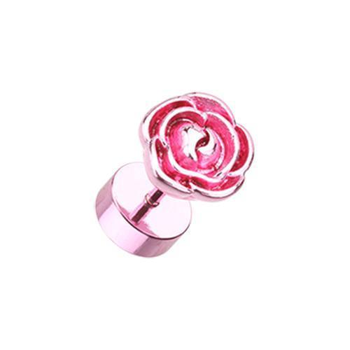 Pink Black Rose Blossom Fake Plug - 1 Pair