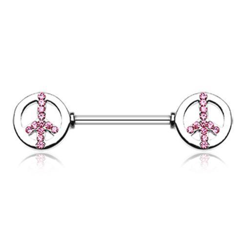 Pink Bling Peace Nipple Barbell Ring - 1 Piece