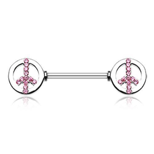 Pink Bling Peace Nipple Barbell - 1 Piece