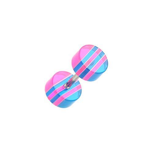 Pink/Blue Multi Stripe Acrylic Fake Plug - 1 Pair